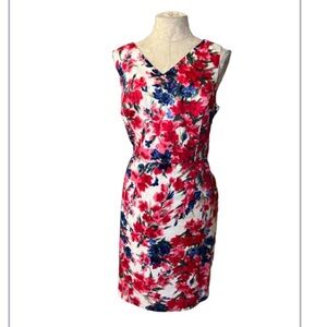 Talbots Floral Midi Dress - Red, Blue, White
